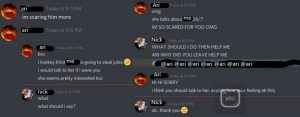 Screenshots of Ari and Nick talking on discord.